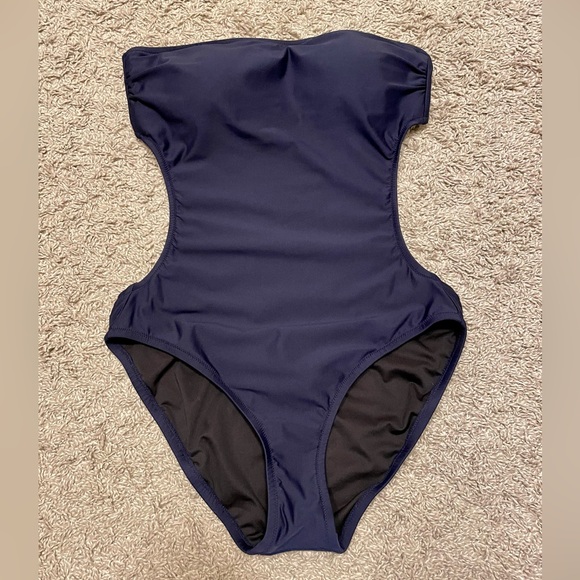 J.Crew navy blue back cutout strapless swimsuit - Picture 4 of 12